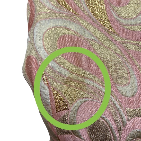 Vintage 1960s DYNASTY Pink & Gold Brocade Belted Mini Dress Womens Size XXS/XS - Picture 9 of 9